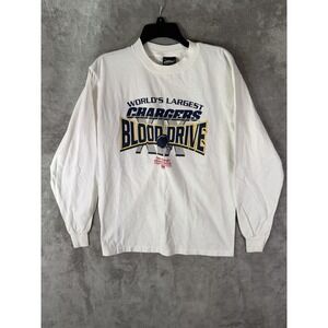 VTG 90's San Diego Chargers No fear Blood Drive‎ NFL Long Sleeve T Sz L USA